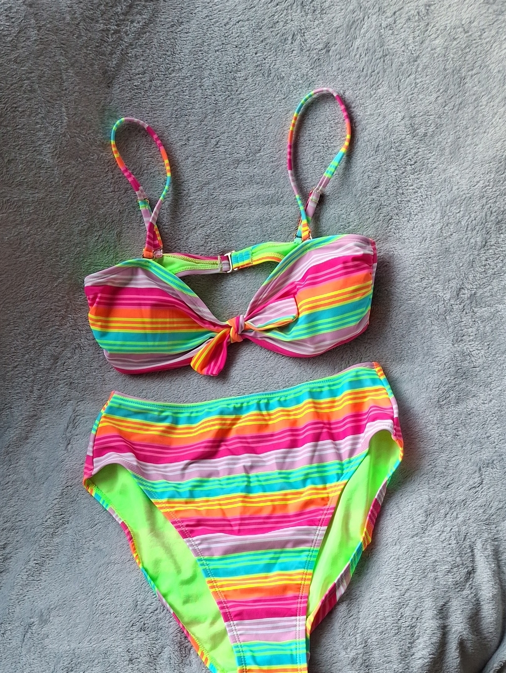 No Boundaries Neon Rainbow Stripe Bikini - Pink, Green, Yellow, Orange, Blue